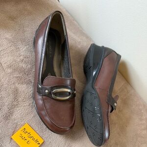 Naturalizer Brown Leather Slip-On Loafers with Silver Buckle